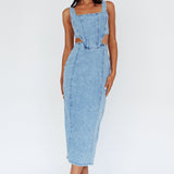 Kainani Cut-Out Waist Midi Dress Denim Blue