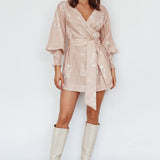 New Wave Long Sleeve Wrap Dress Sand