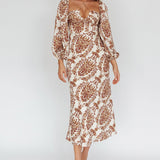 Nyree Long Sleeve Maxi Dress Floral Brown