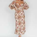 Nyree Long Sleeve Maxi Dress Floral Brown