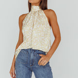 Calisto Sleeveless Tied Neck Top Geometric Yellow