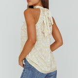 Calisto Sleeveless Tied Neck Top Geometric Yellow