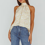 Calisto Sleeveless Tied Neck Top Geometric Yellow