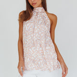 Calisto Sleeveless Tied Neck Top Geometric Apricot