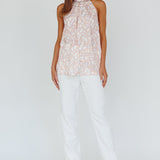 Calisto Sleeveless Tied Neck Top Geometric Apricot