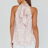 Calisto Sleeveless Tied Neck Top Geometric Apricot