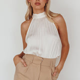 Calisto Sleeveless Tied Neck Top Cream