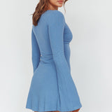 Press Pause Long Sleeve Cut-Out Mini Dress Blue