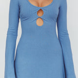 Press Pause Long Sleeve Cut-Out Mini Dress Blue