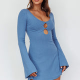 Press Pause Long Sleeve Cut-Out Mini Dress Blue