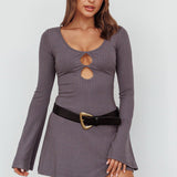 Press Pause Long Sleeve Cut-Out Mini Dress Charcoal
