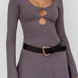 Press Pause Long Sleeve Cut-Out Mini Dress Charcoal
