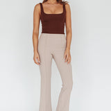 Sabria Mid-Rise Flare Pants Beige
