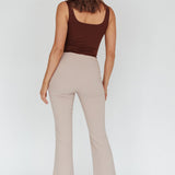 Sabria Mid-Rise Flare Pants Beige