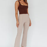 Sabria Mid-Rise Flare Pants Beige
