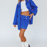 With The Band Accent Stitch Mini Skirt Blue