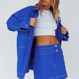 With The Band Accent Stitch Mini Skirt Blue
