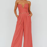 Kayte Strapless Belted Waist Jumpsuit Rose