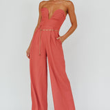 Kayte Strapless Belted Waist Jumpsuit Rose