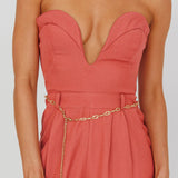 Kayte Strapless Belted Waist Jumpsuit Rose