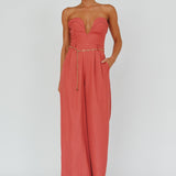 Kayte Strapless Belted Waist Jumpsuit Rose