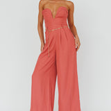 Kayte Strapless Belted Waist Jumpsuit Rose