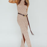 Elisa Sleeveless Crochet Maxi Dress Beige