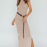Elisa Sleeveless Crochet Maxi Dress Beige