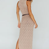 Elisa Sleeveless Crochet Maxi Dress Beige