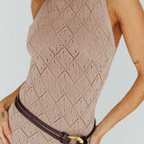 Elisa Sleeveless Crochet Maxi Dress Beige