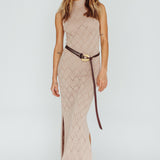 Elisa Sleeveless Crochet Maxi Dress Beige