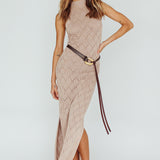 Elisa Sleeveless Crochet Maxi Dress Beige