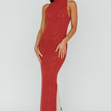 Elisa Sleeveless Crochet Maxi Dress Berry