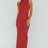 Elisa Sleeveless Crochet Maxi Dress Berry