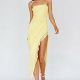 Catriona Split Ruffle Midi Dress Lemon