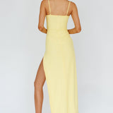 Catriona Split Ruffle Midi Dress Lemon