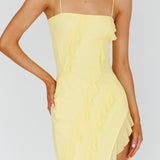 Catriona Split Ruffle Midi Dress Lemon