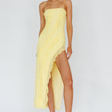 Catriona Split Ruffle Midi Dress Lemon