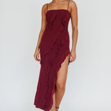Catriona Split Ruffle Midi Dress Grape