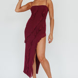 Catriona Split Ruffle Midi Dress Grape