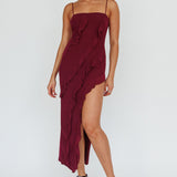 Catriona Split Ruffle Midi Dress Grape