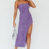 Catriona Split Ruffle Midi Dress Mauve