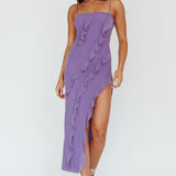 Catriona Split Ruffle Midi Dress Mauve