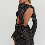 Lakshmi Long Sleeve Open Back Mini Dress Spangle Black