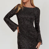Lakshmi Long Sleeve Open Back Mini Dress Spangle Black