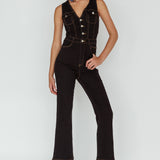 Jazelle Button Front Jumpsuit Black