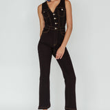 Jazelle Button Front Jumpsuit Black