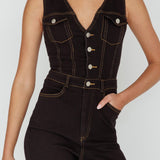 Jazelle Button Front Jumpsuit Black