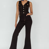 Jazelle Button Front Jumpsuit Black