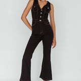 Jazelle Button Front Jumpsuit Black